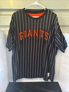 Mitchell & Ness Black Pinstripe Tee with Orange 'GIANTS' Logo